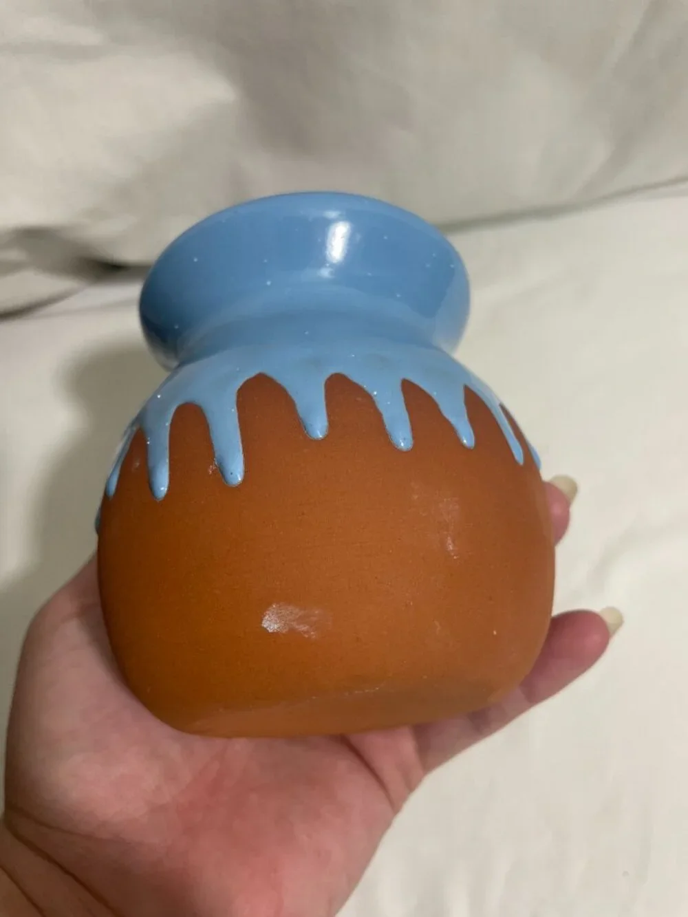 Blue Drip Glaze Pottery Creamer Pitcher Small Rustic Terracotta Milk Jug
